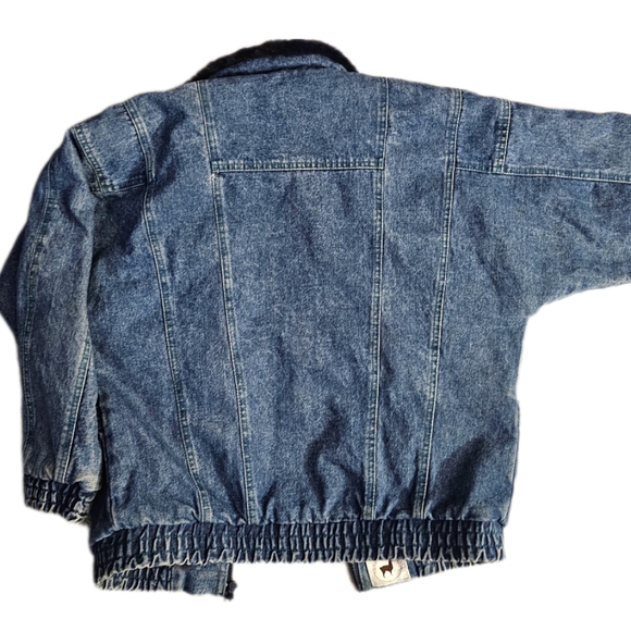 Truckee River Llama Ranch 80s Denim Bomber Jacket Fur Lining W-878 - Picture 3 of 16